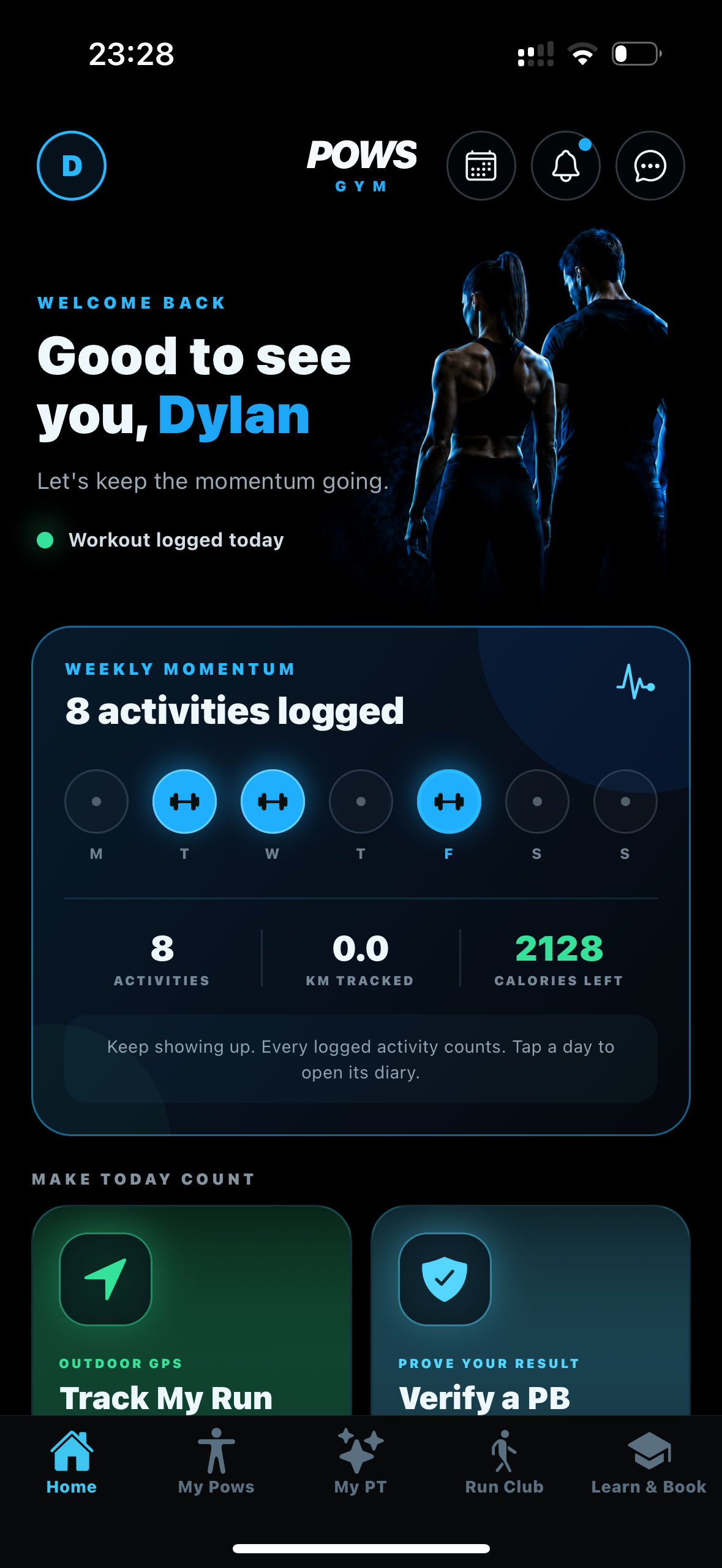 POWS member home screen