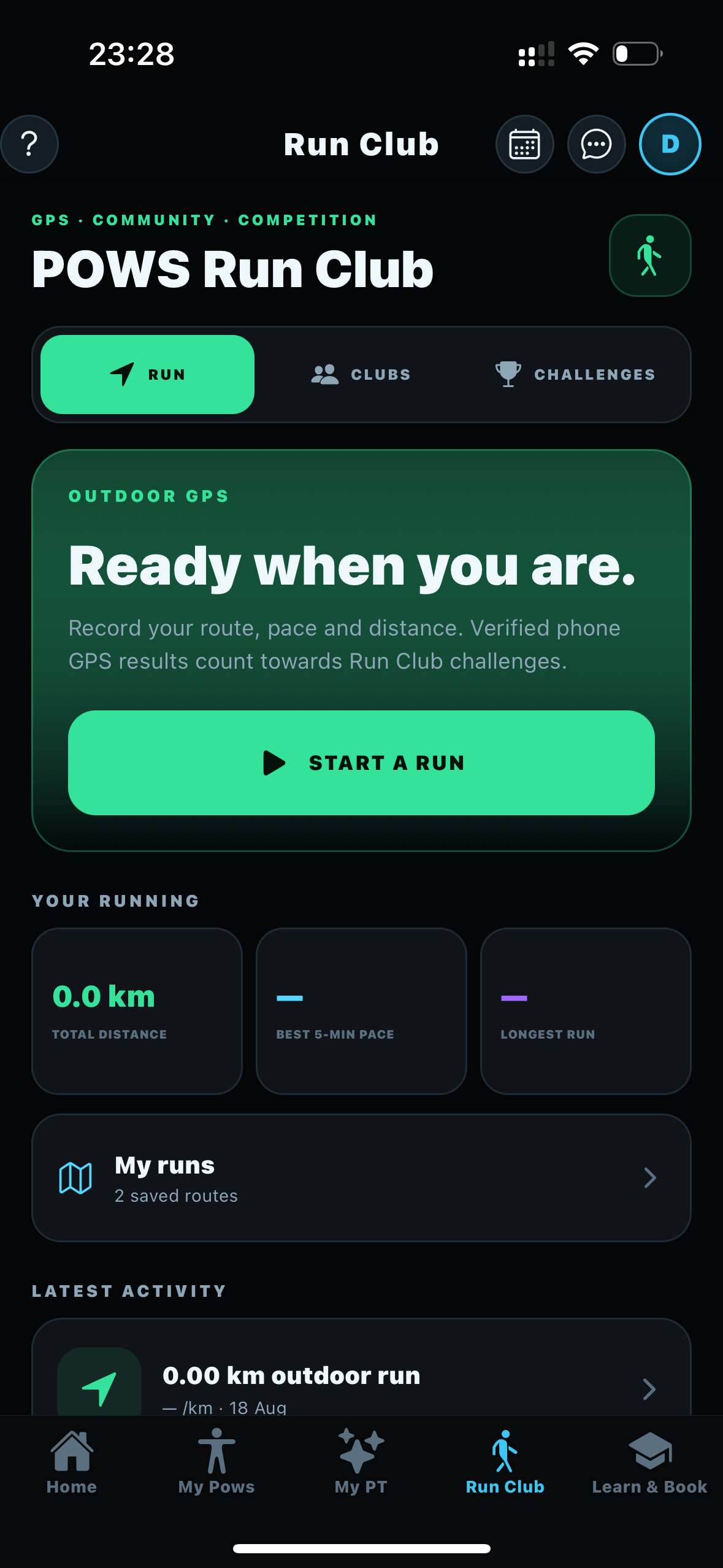 POWS Run Club screen